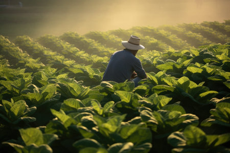 labor working in tobacco farmland,generative aiの素材