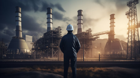 Engineer and oil refinery factory background.Generative aiの素材