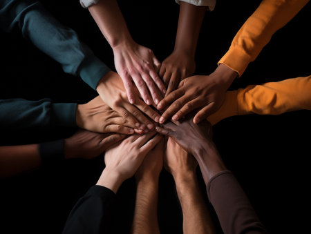 Close up hand of business people putting hands together, support and unity concept,teamwork concept.Generative aiの素材