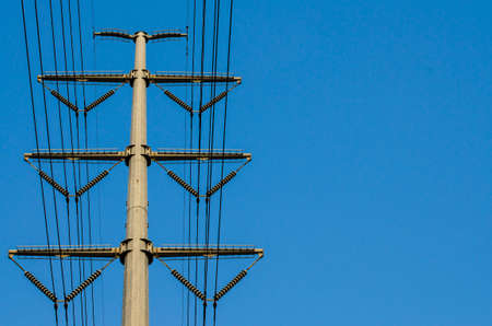 high voltage post.High-voltage tower sky background.の写真素材