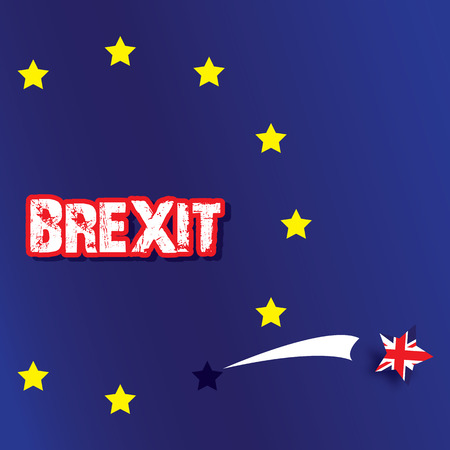 Star of the United Kingdom Flag striped jump from flag of European Union , text BREXIT , meaning rupture of United kingdom and European union, vector illustrationのイラスト素材
