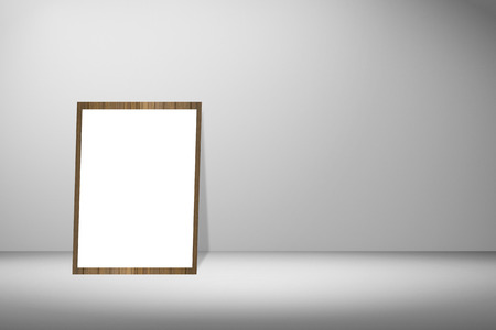 white poster and wooden frame of picture in empty room.space for your text and picture.product display template.Business presentation.white wall and white floor.clipping path include.の写真素材
