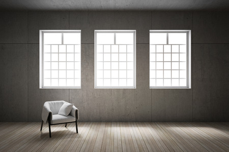 3D rendering : illustration of lonely chair or sofa in soft light colors. comfortable fabric chair ...