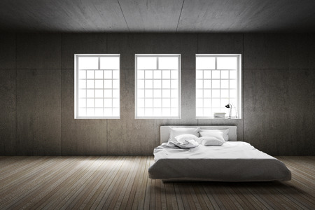 3D rendering : illustration of big spacious bedroom in soft light colors.big comfortable double bed in elegant classic modern bedroom.interior design of houseの写真素材