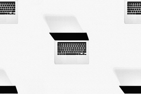 3D rendering : illustration of technology laptop background. laptop pc notebook. equipment top view. journalism concept. filtered image to comic halftone. seamless backgroundの写真素材