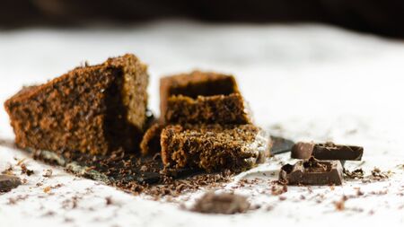chocolate and banana cake with chocolate chipsの写真素材