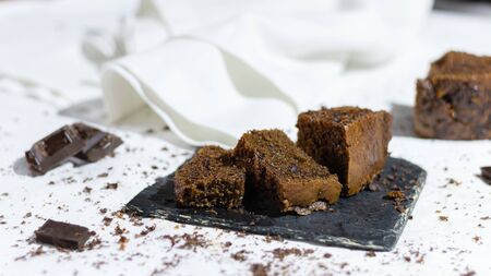 chocolate and banana cake with chocolate chipsの写真素材