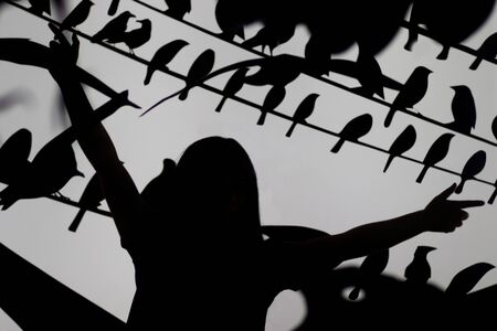 woman among birds