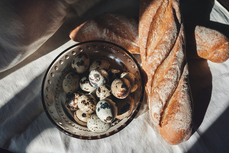 Quail eggs on a plateの写真素材