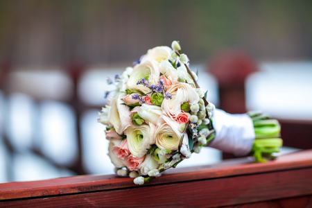 wedding bouquet on a light backgroundの写真素材