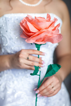 Bride holding beautiful wedding flowers bouquetの写真素材