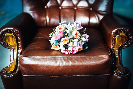 wedding bouquet of pink and white roses, tulipsの写真素材
