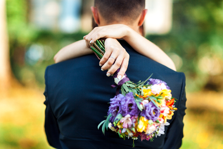 Wedding bright bouquet of flowersの写真素材