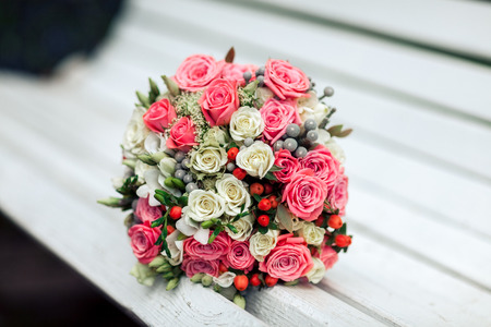 bouquet on a wooden backgroundの写真素材