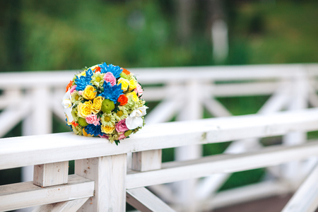 wedding bouquet on a green backgroundの写真素材