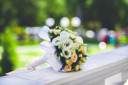 wedding bouquet on a green backgroundの写真素材
