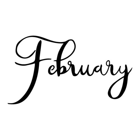 Hand drawn calligraphy lettering month February. Handwritten phrase for invitation card, calendar, banner, poster, flyer or greeting card. Vector illustration.の写真素材