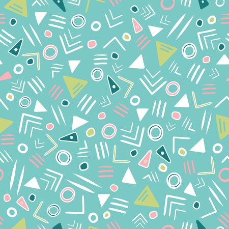 Tribal abstract seamless repeat pattern with triangles, arrows and circles in pastel colors. Perfect for modern folk textile, wallpaper and interior design projects. Vector illustration.の写真素材