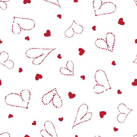 Little cute and doodle red hearts on light background. Seamless repeat pattern, perfect for valentines day invitation, cards and wallpaper. Vector illustration.のイラスト素材