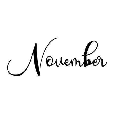 Hand drawn calligraphy lettering month November. Handwritten phrase for invitation card, calendar, banner, poster, flyer or greeting card. Vector illustration.のイラスト素材