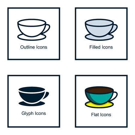CUP ICONS WITH SOME KINDS OF STYLES, LINE ICONS, FILLED ICONS, GLYPH ICONS, AND FLAT ICONSのイラスト素材