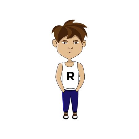 cartoon character boy .composed with a serious expression.のイラスト素材