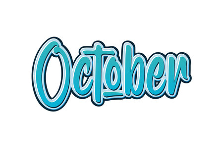 October text in blue and turquoise color on a white backgroundのイラスト素材
