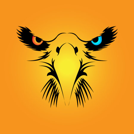 Eagle head with big eyes on yellow background. Vector illustration.のイラスト素材