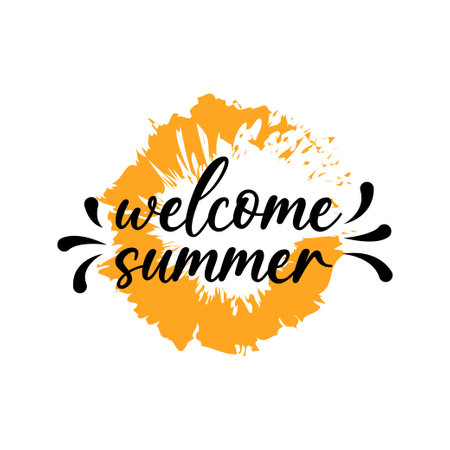 Welcome summer. Hand drawn lettering. Vector illustration. Isolated on white background.のイラスト素材