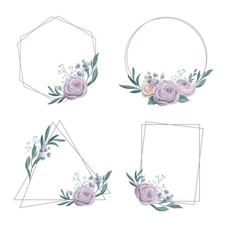 Purple different floral frames for wedding cardのイラスト素材