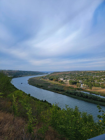 View of the city of Soroca in Moldova, with the Nistru River flowing through the region.の写真素材