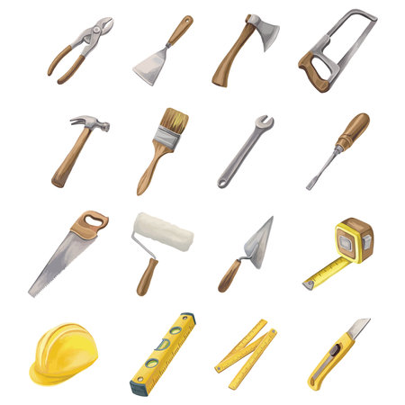 Construction tools icons set. Cartoon illustration of 16 construction tools icons for webのイラスト素材