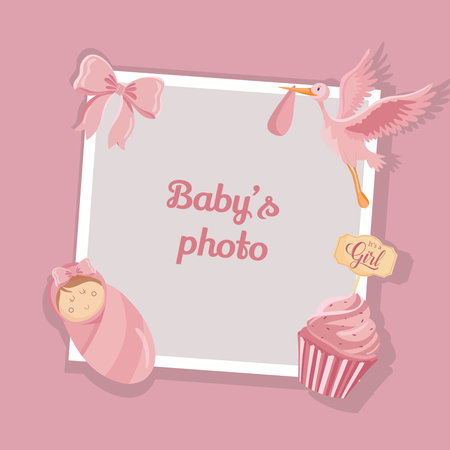 Baby shower invitation card with cute stork and cupcake vector illustration graphic designのイラスト素材