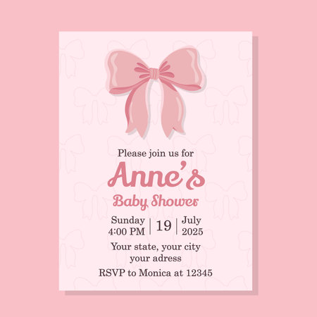 Wedding invitation card with pink ribbon and bow. Vector illustrationのイラスト素材