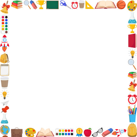 Frame with school supplies. Back to school background. Vector illustration.のイラスト素材
