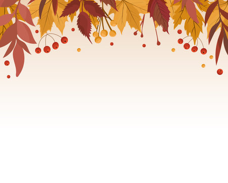 Autumn cozy background with yellow and red fall plants and leaves for seasonal decoration and warm nature-inspired designのイラスト素材