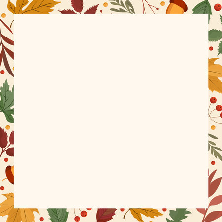 Autumn cozy background with fall colorful plants, leaves and berries for seasonal decoration and warm nature-inspired designのイラスト素材