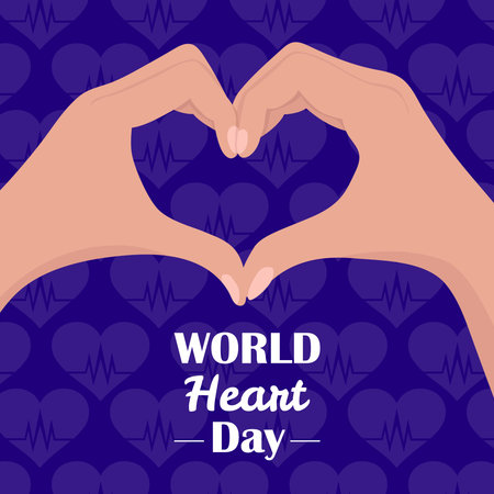 World heart day greeting card with two hands forming a heart shape symbolizing love care and health awarenessのイラスト素材