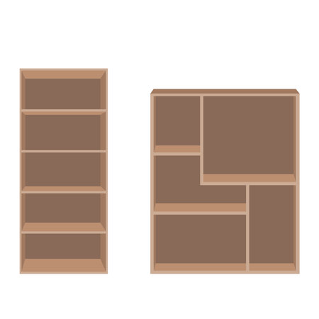 Wooden bookcase with books, plants, and decorations for stylish home interior design and cozy modern decor illustrationのイラスト素材