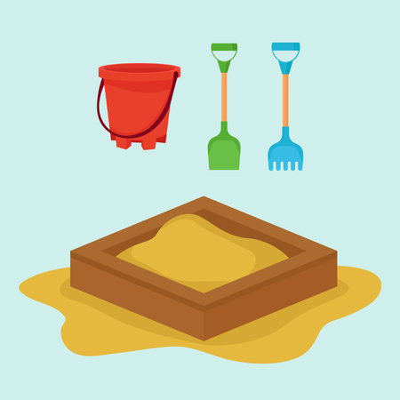 Sandbox with shovel and bucket. Vector illustration in flat style.のイラスト素材