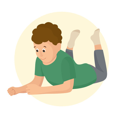 Boy lying on the floor. Vector illustration in a flat style.のイラスト素材