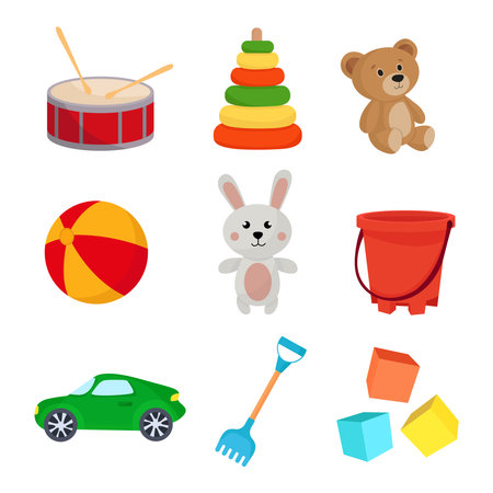 Set of children's toys on a white background. Vector illustration.のイラスト素材