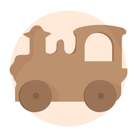 Eco craft wooden vintage train toy for kids, designed in a simple flat style for playful and charming decorationのイラスト素材