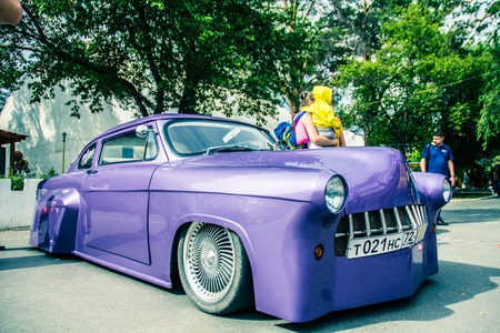 very beautiful old car with an inside view at the festival of vintage carsのeditorial素材