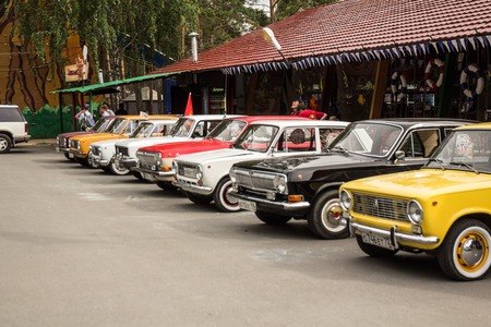 very beautiful old car with an inside view at the festival of vintage carsのeditorial素材
