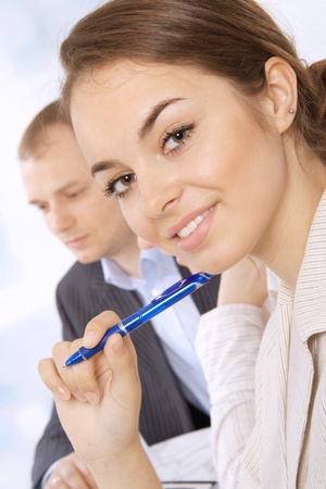 Group of happy business colleagues in a meeting together at office の写真素材
