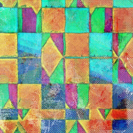 Geometric vintage textured background. With different color patterns: yellow (beige); green; blue;...