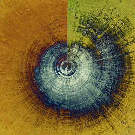 Spherical old school background or texture with vintage style grunge elements and different color patterns: yellow (beige); brown; gray; green; blue; cyanの写真素材