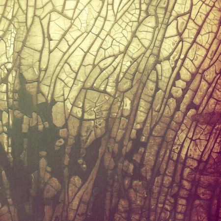 Aged background or texture. Vintage graphic composition with grunge style elements and different color patterns: yellow (beige); brown; purple (violet); gray; pinkの写真素材