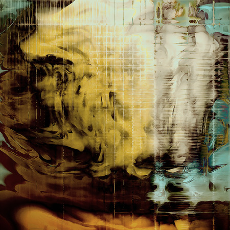 Damaged retro texture with grunge style elements and different color patterns: yellow (beige); brown; gray; blue; black; whiteの写真素材